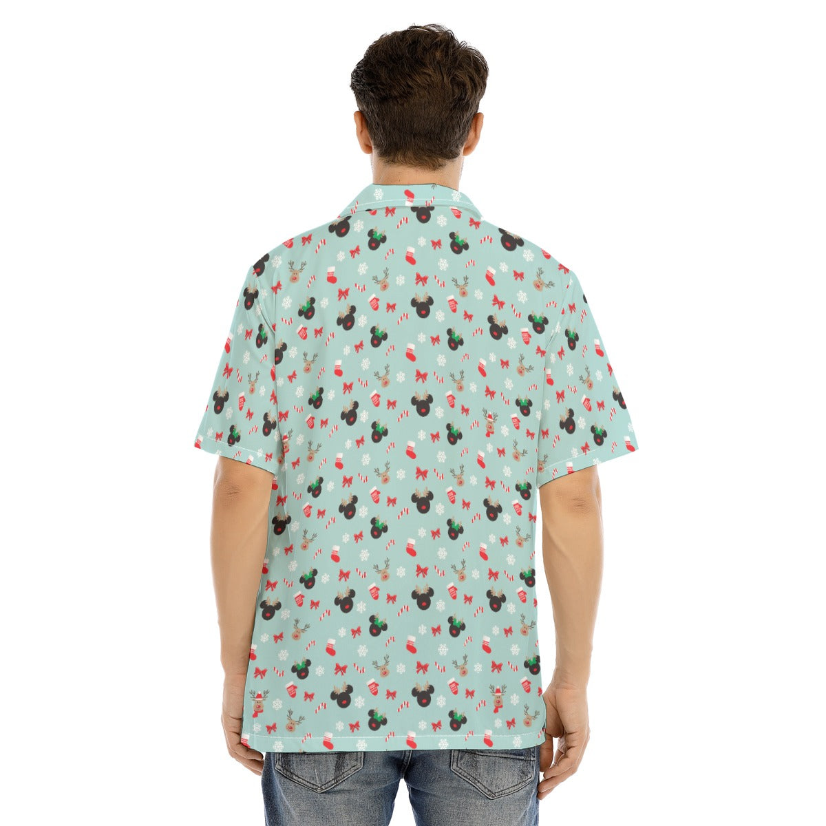 Festive Reindeer Mouse Holidayeers - Men's Hawaiian Button Up Shirt