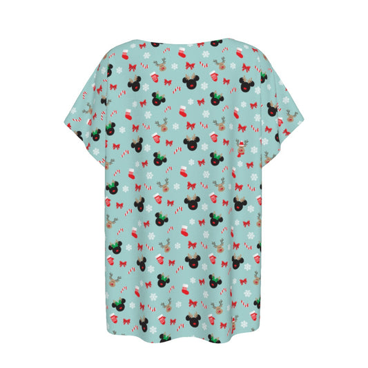 Festive Reindeer Mouse Holidayeers - Women’s Relaxed Fit Scoop Tee