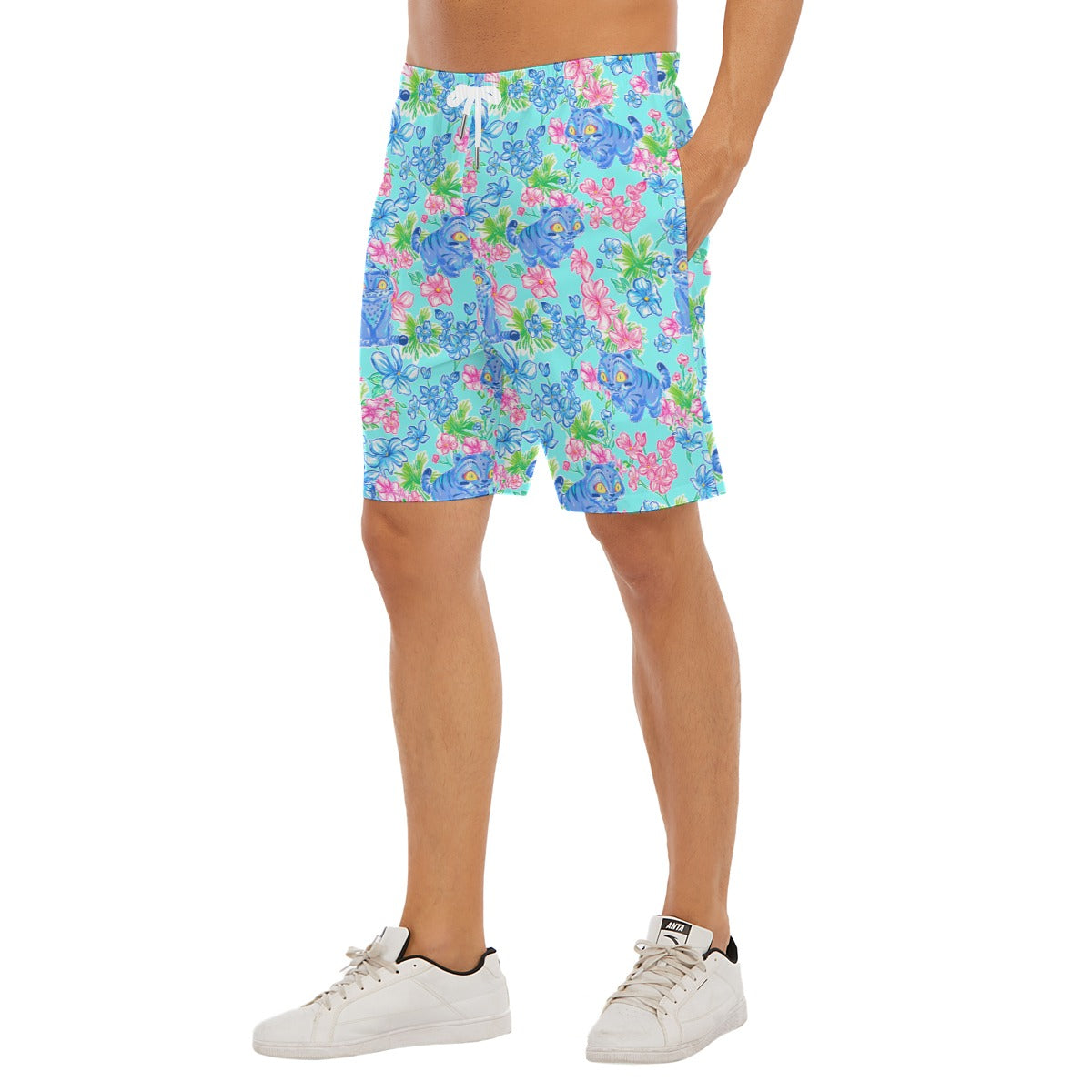 Derpy Tiger Blooms - Men’s Pocket Beach Shorts
