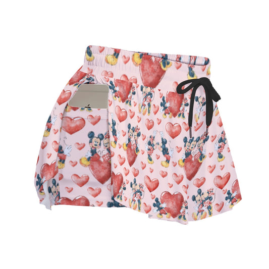 Valentine Mouse Couplennie - Women's Flowy Pocket Shorts