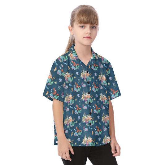 Whimsical Sea King and Crab - Kid's Hawaiian Button Up Shirt