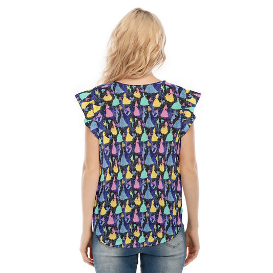 Princess Glitter Silhouettes - Women’s Flutter Sleeve Top