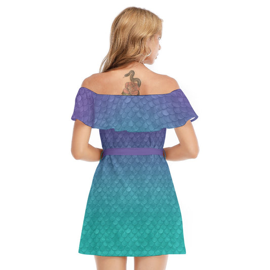 Dreamy Mermaid Scales - Women's Off-shoulder Ruffle Dress