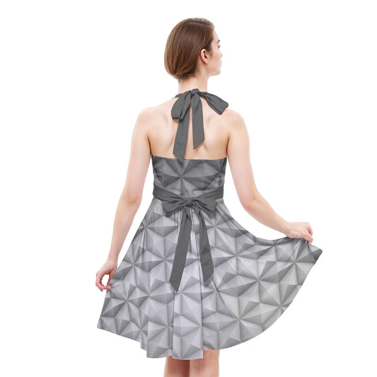 Geometric Silver Sphere - Women's Halter Vintage Pocket Dress