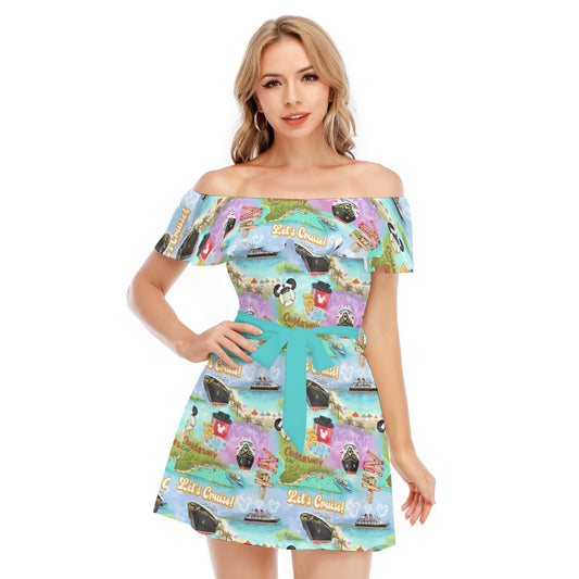 Tropical Castaway Island - Women's Off-shoulder Ruffle Dress