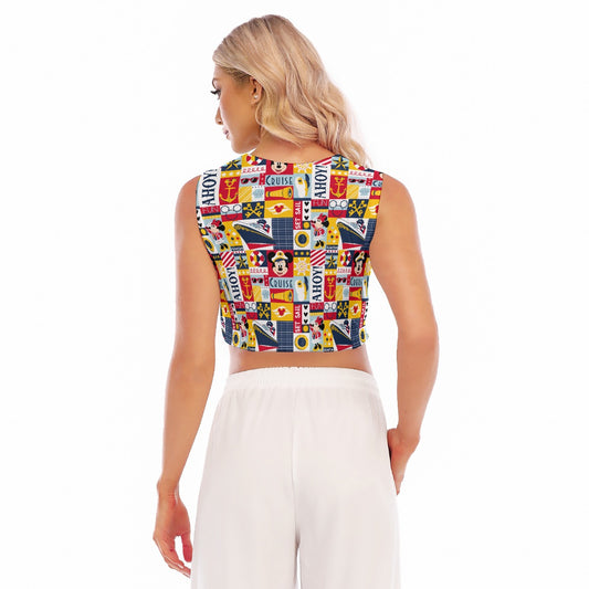Nautical Cruise Patchwork - Womenās Sleeveless Cropped Tee