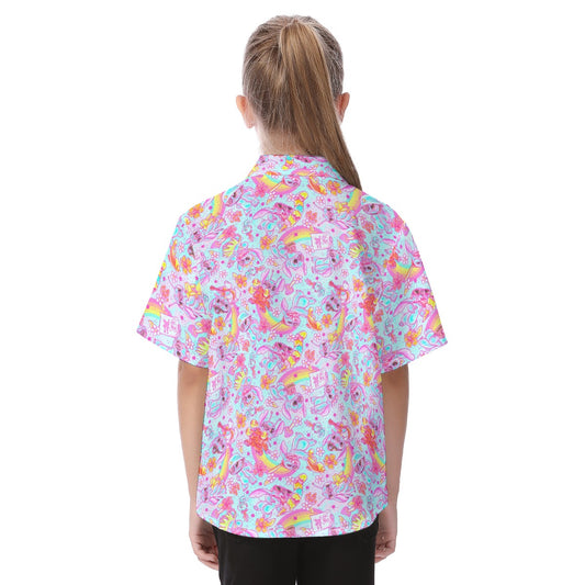 Neon Rainbow Mischief - Kid's Hawaiian Button Up Shirt
