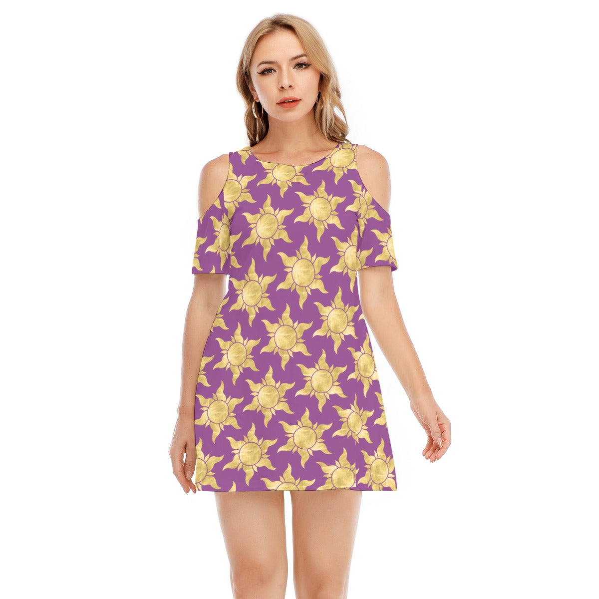 Golden Sun Symbols - Women's Cold Shoulder Cotton Dress