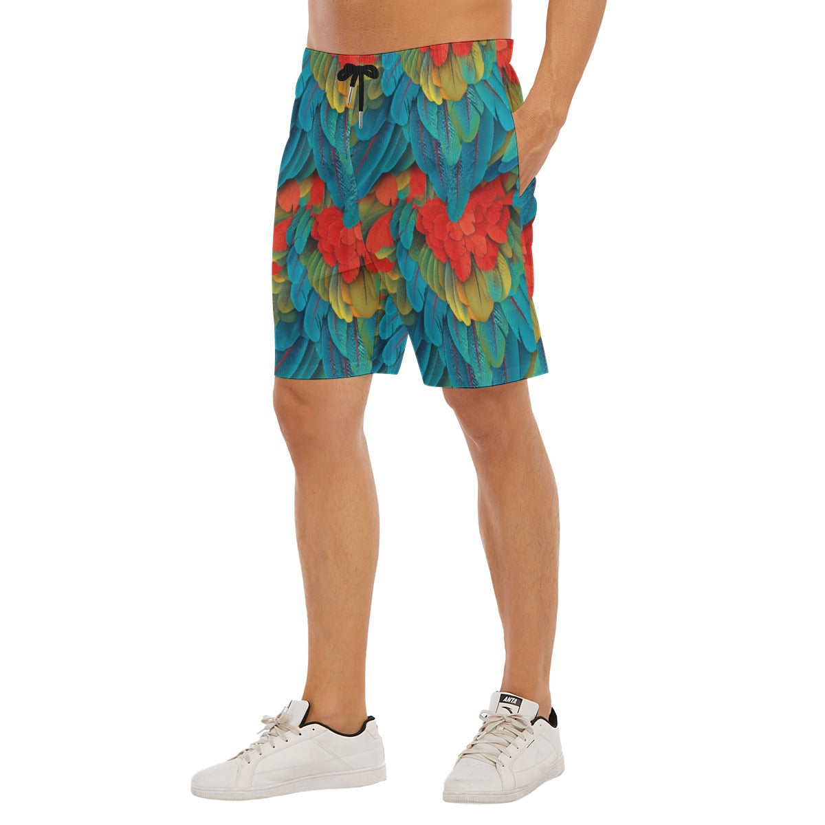 Animal Print - Macaw Parrot - Men’s Pocket Beach Shorts