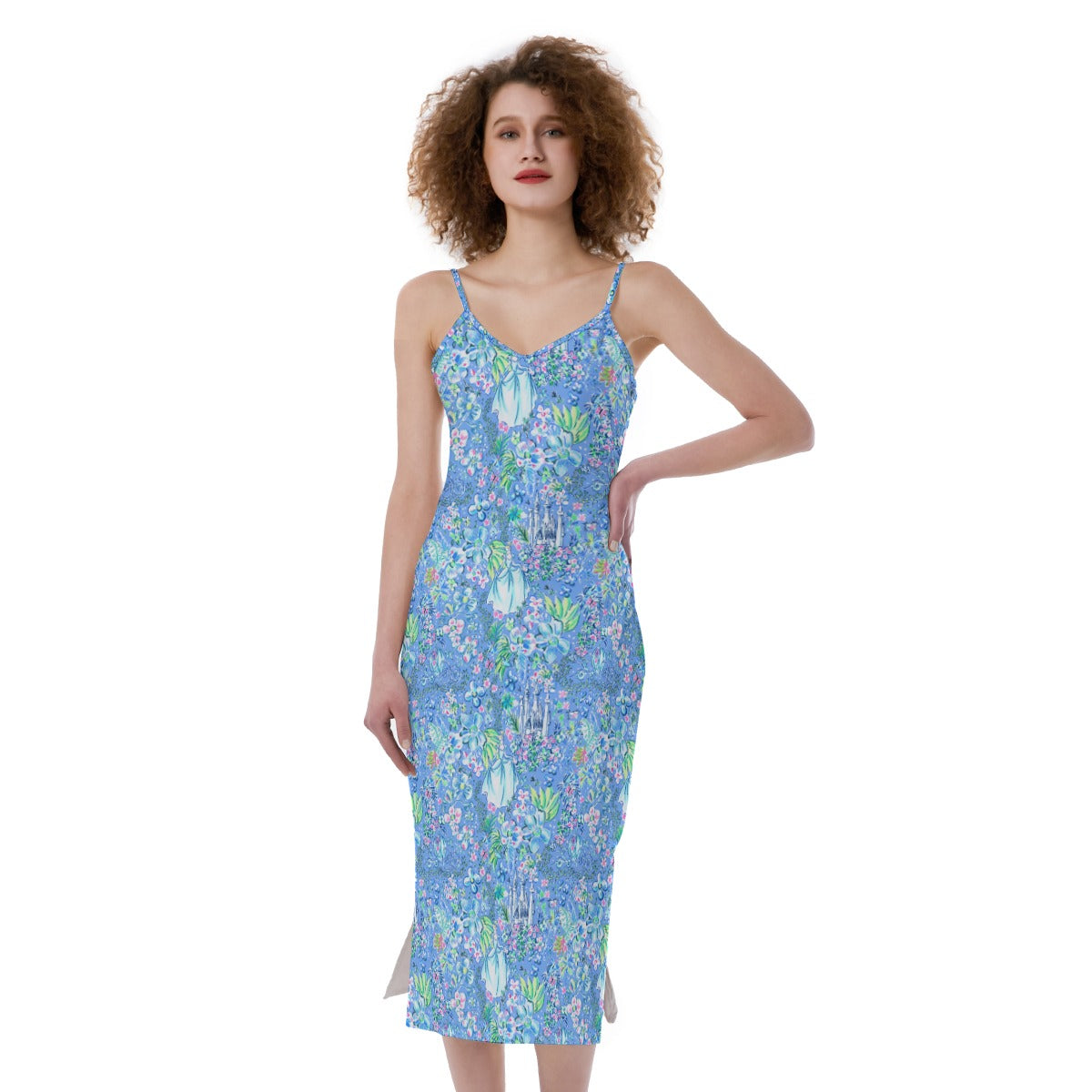 Bright Tropical Princess - Royal Beach Day - Women's Spaghetti Strap Midi Dress