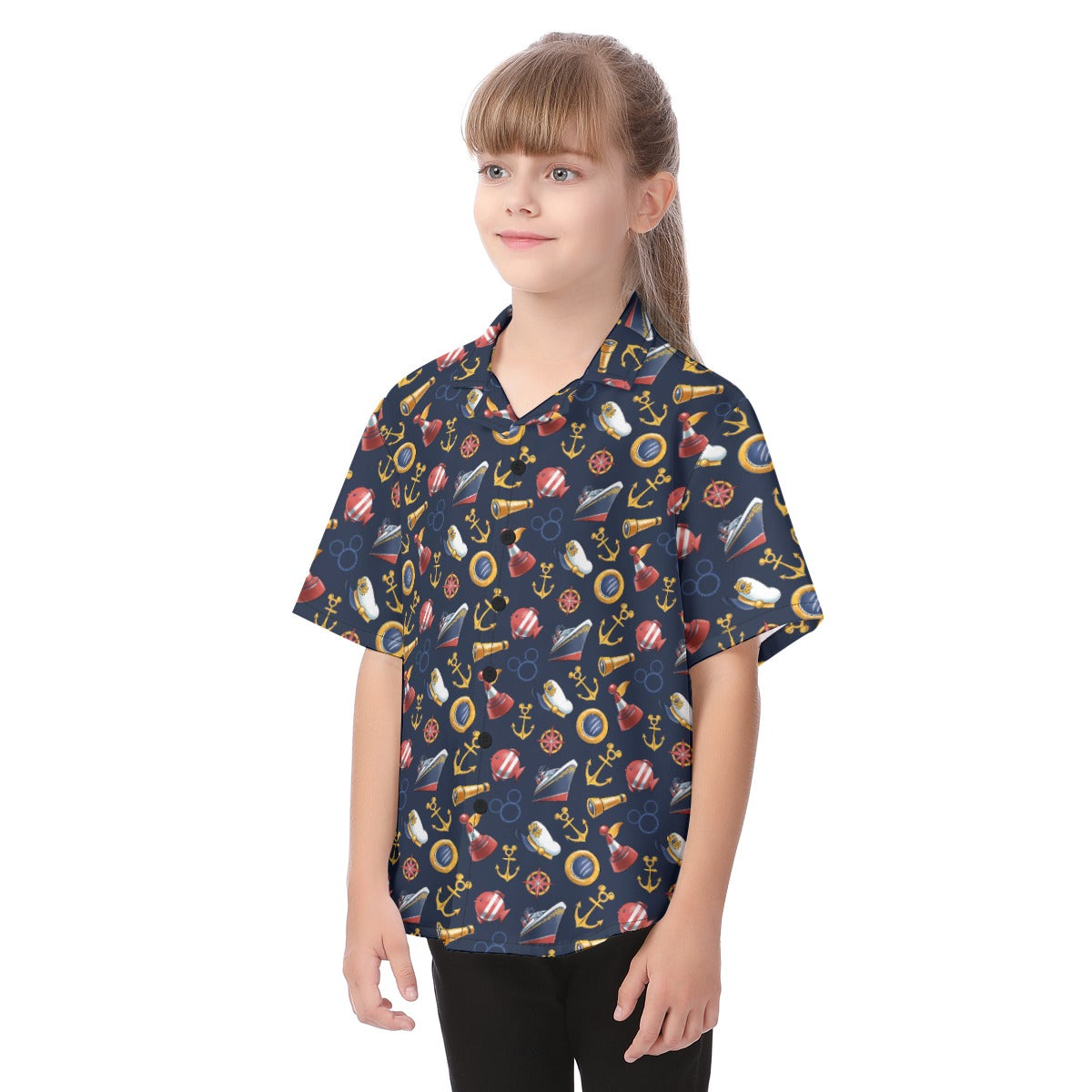 Mouse Ear Nautical Icons - Kid's Hawaiian Button Up Shirt