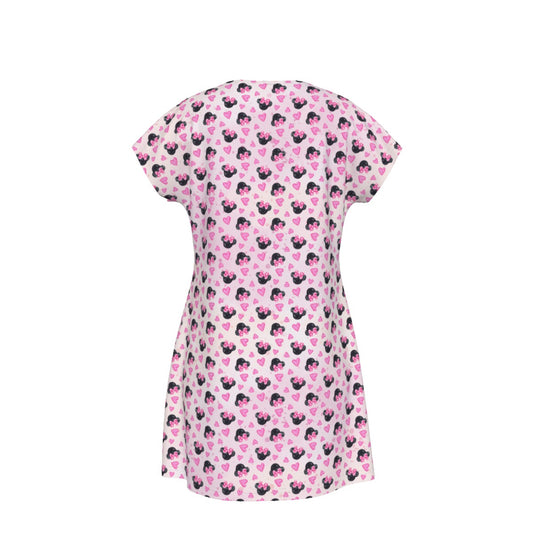 Watercolor Pink Bow Mouse Ears - Women's T-Shirt Dress