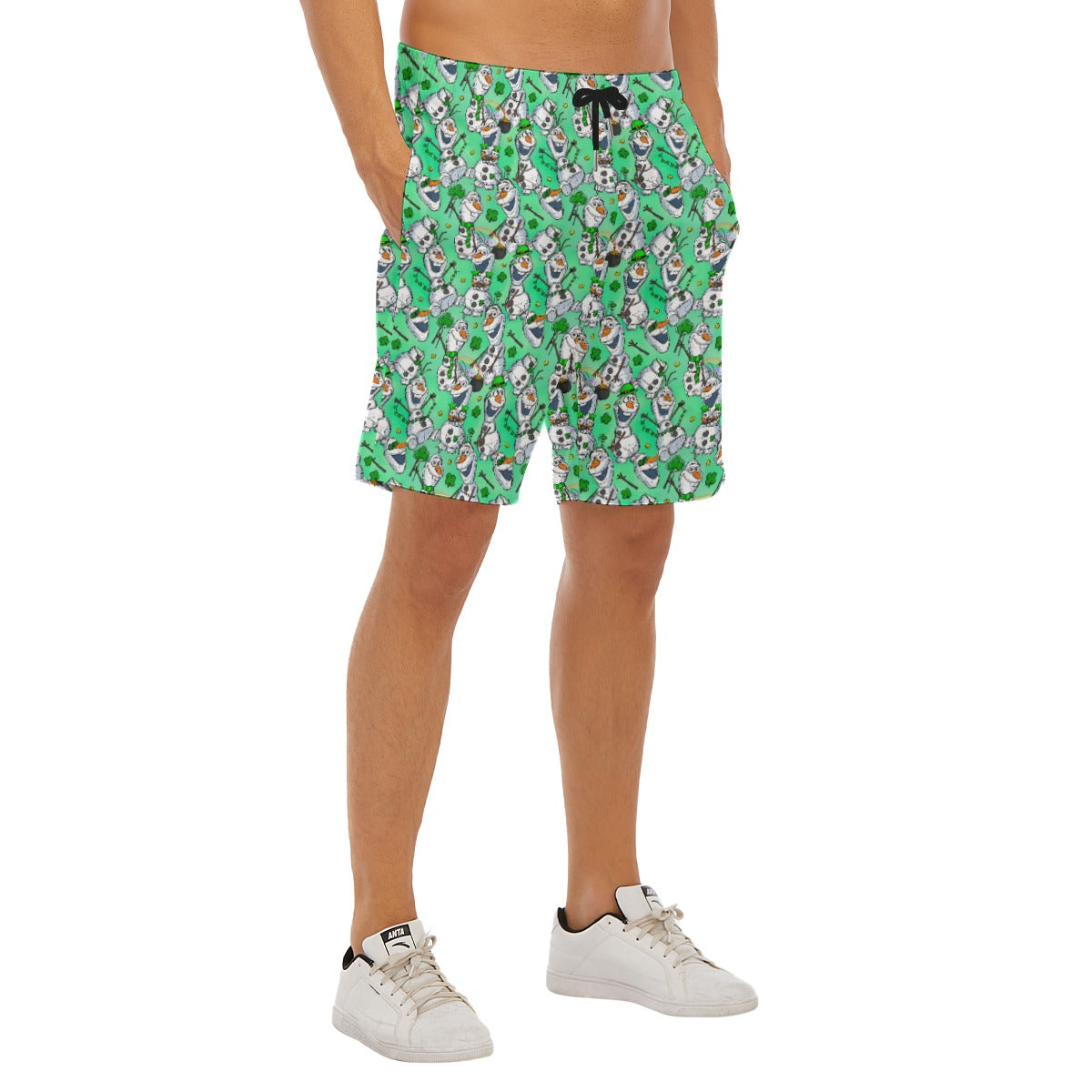 Sketched Snowman St. Patrick’s Day - Men’s Pocket Beach Shorts