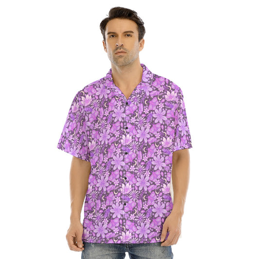 Purple Crystal Moths - Men's Hawaiian Button Up Shirt