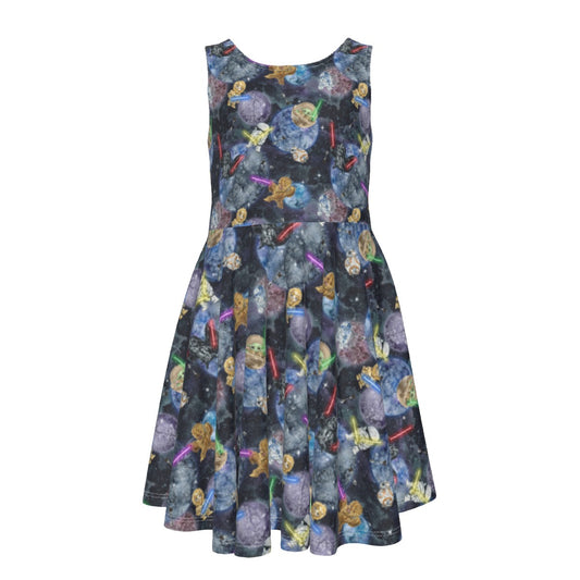 Watercolor Cosmic Battle - Kid's Sleeveless Skater Dress
