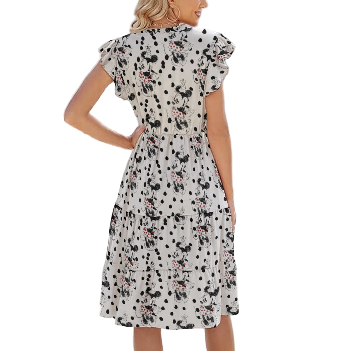 Sketch of Polka Dot Mouse - Women's Tiered Pocket Midi Dress