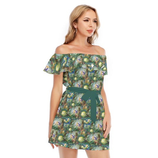 Pixie Fairy in Hollow - Women's Off-shoulder Ruffle Dress