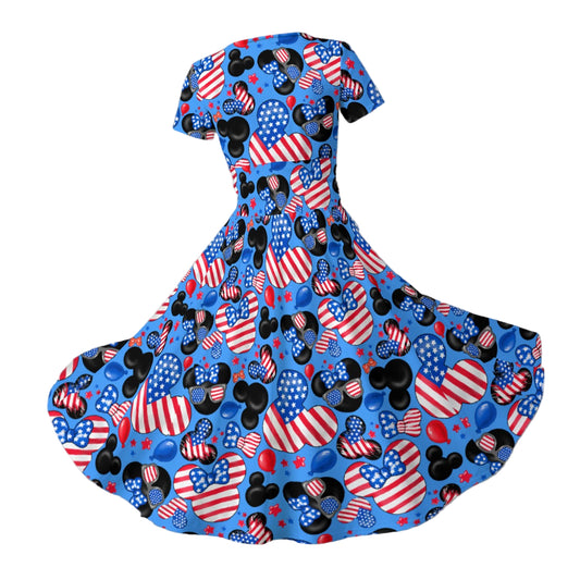 Mouse Fourth of July Celebration - Women's V-Neck Ruched Midi Dress