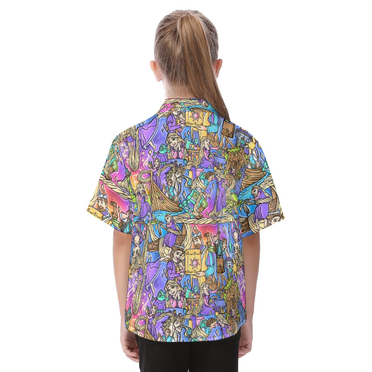 Golden Hair Storybook Scenes - Kid's Hawaiian Button Up Shirt