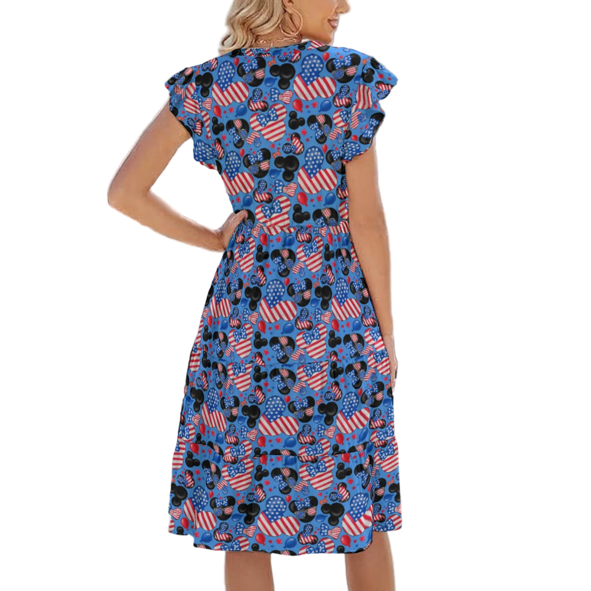 Mouse Fourth of July Celebration - Women's Tiered Pocket Midi Dress