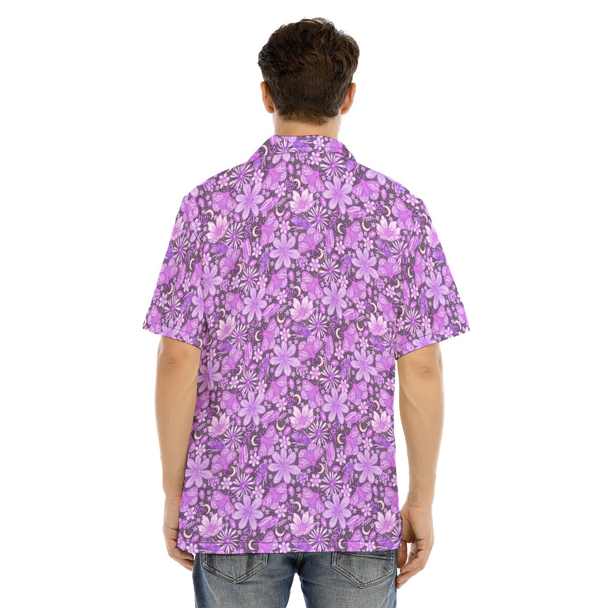 Purple Crystal Moths - Men's Hawaiian Button Up Shirt