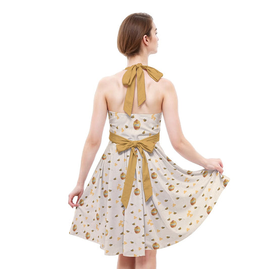 Sweet Hunny Pot & Bees - Women's Halter Vintage Pocket Dress