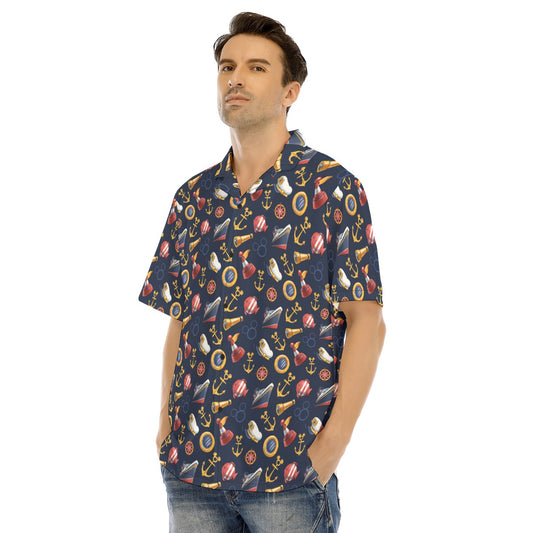 Mouse Ear Nautical Icons - Men's Hawaiian Button Up Shirt