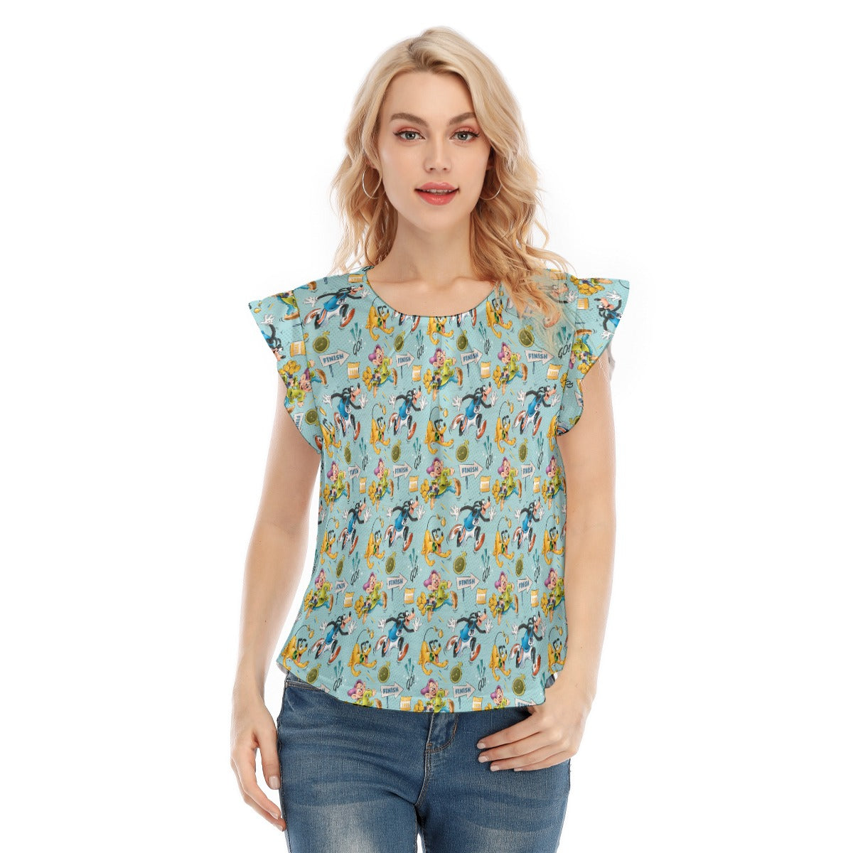 Cheerful Race Day Dashers - Women’s Flutter Sleeve Top