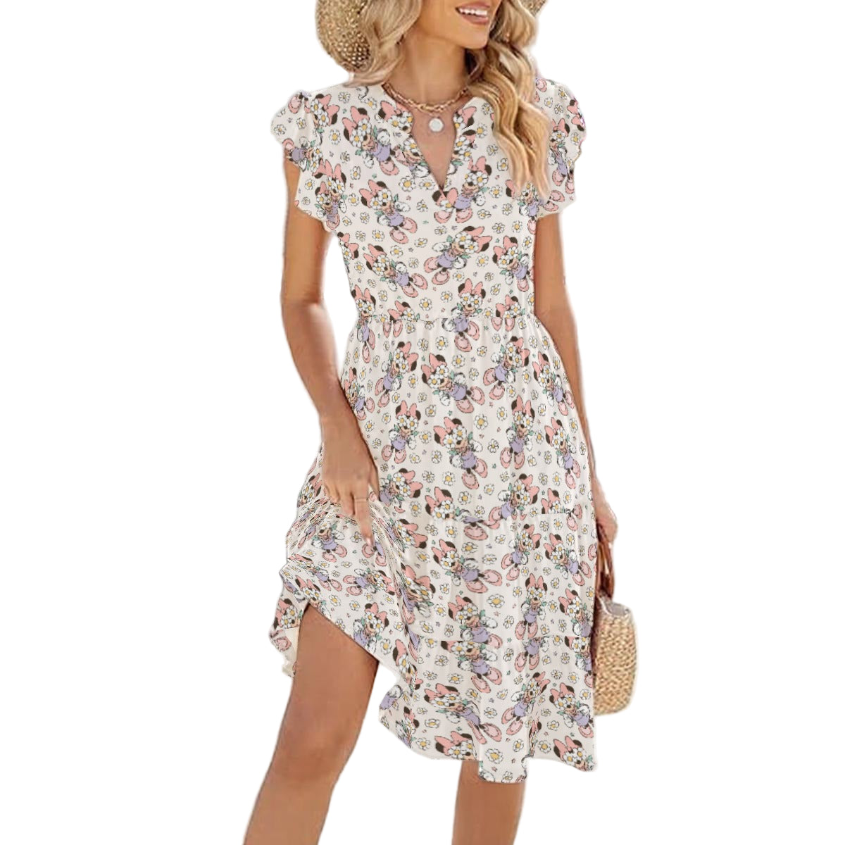 Daisy Crown Delight - Women's Tiered Pocket Midi Dress