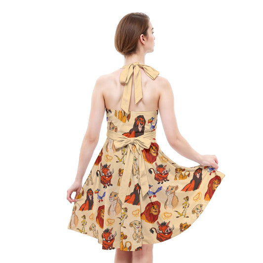 Sketched Savanna Friends - Women's Halter Vintage Pocket Dress
