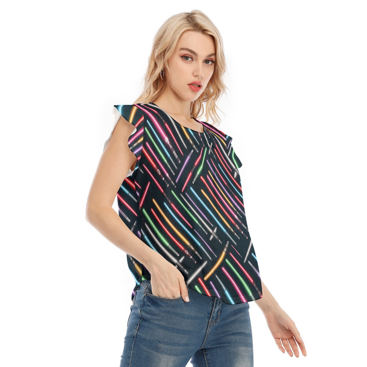 Vibrant Galaxy Sabers - Women’s Flutter Sleeve Top