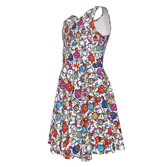 Festive Character Baubles on White - Kid's Sleeveless Skater Dress