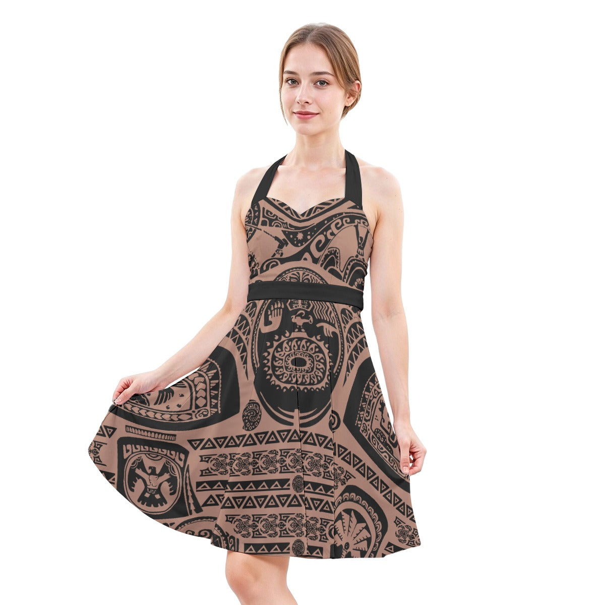 Polynesian Tattoo Motifs - Women's Halter Vintage Pocket Dress