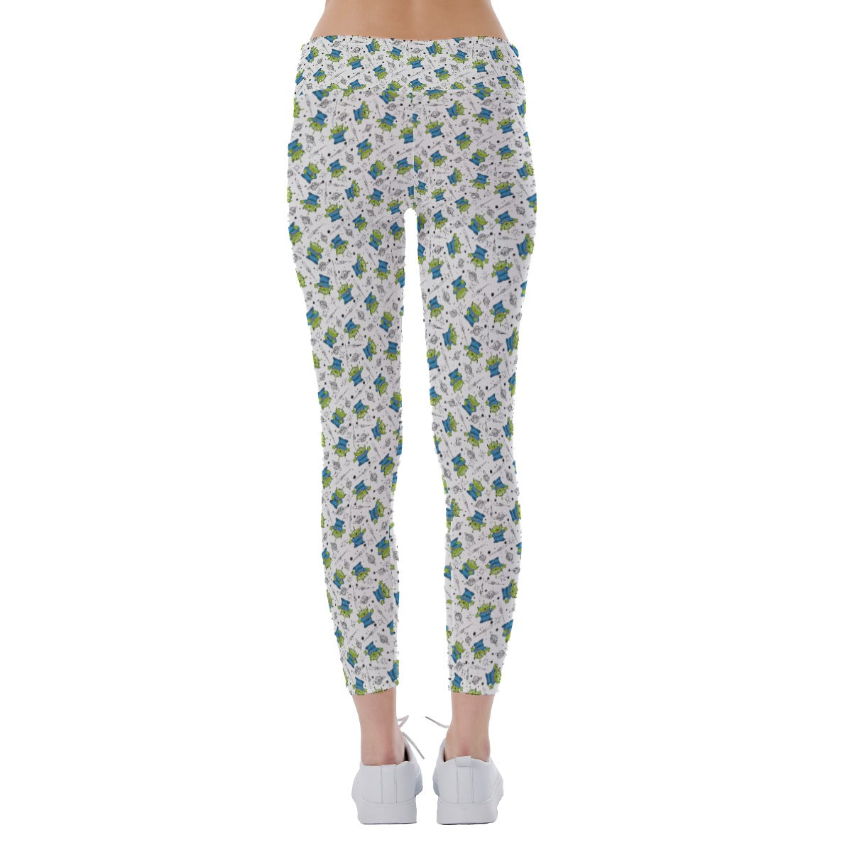 Playful Green Aliens on White - Women's Yoga Leggings
