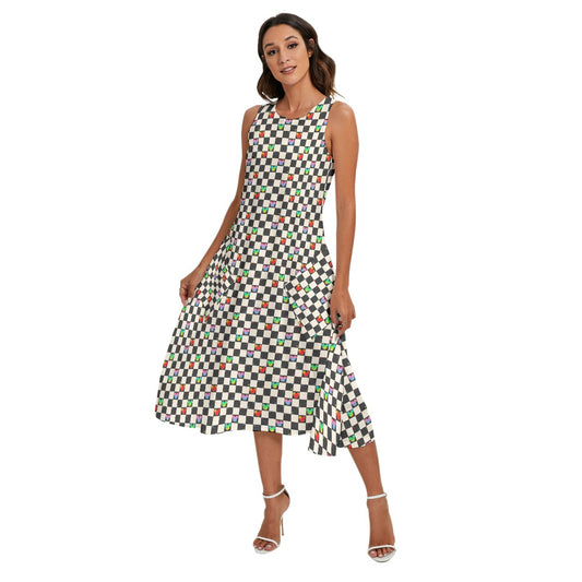 Rainbow Checker Mouse Ears - Women’s Diagonal Pocket Midi Dress