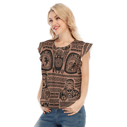 Polynesian Tattoo Motifs - Women’s Flutter Sleeve Top