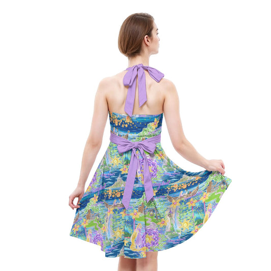 Lantern Festival Glow - Women's Halter Vintage Pocket Dress