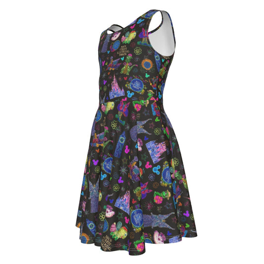 Main Street Neon Parade - Kid's Sleeveless Skater Dress