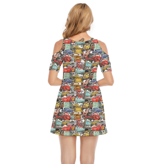Racing Legends Sketch - Women's Cold Shoulder Cotton Dress