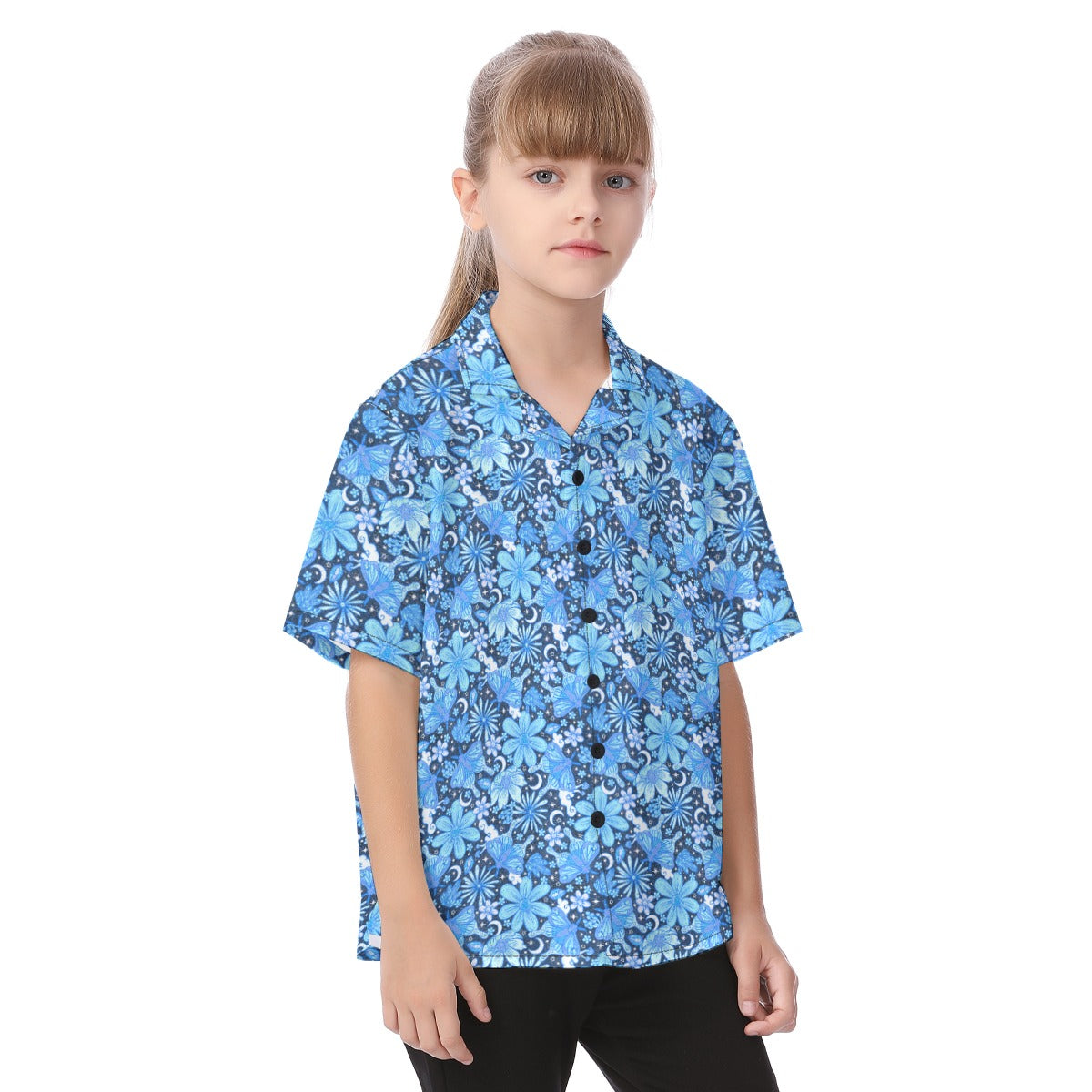 Blue Crystal Moths - Kid's Hawaiian Button Up Shirt