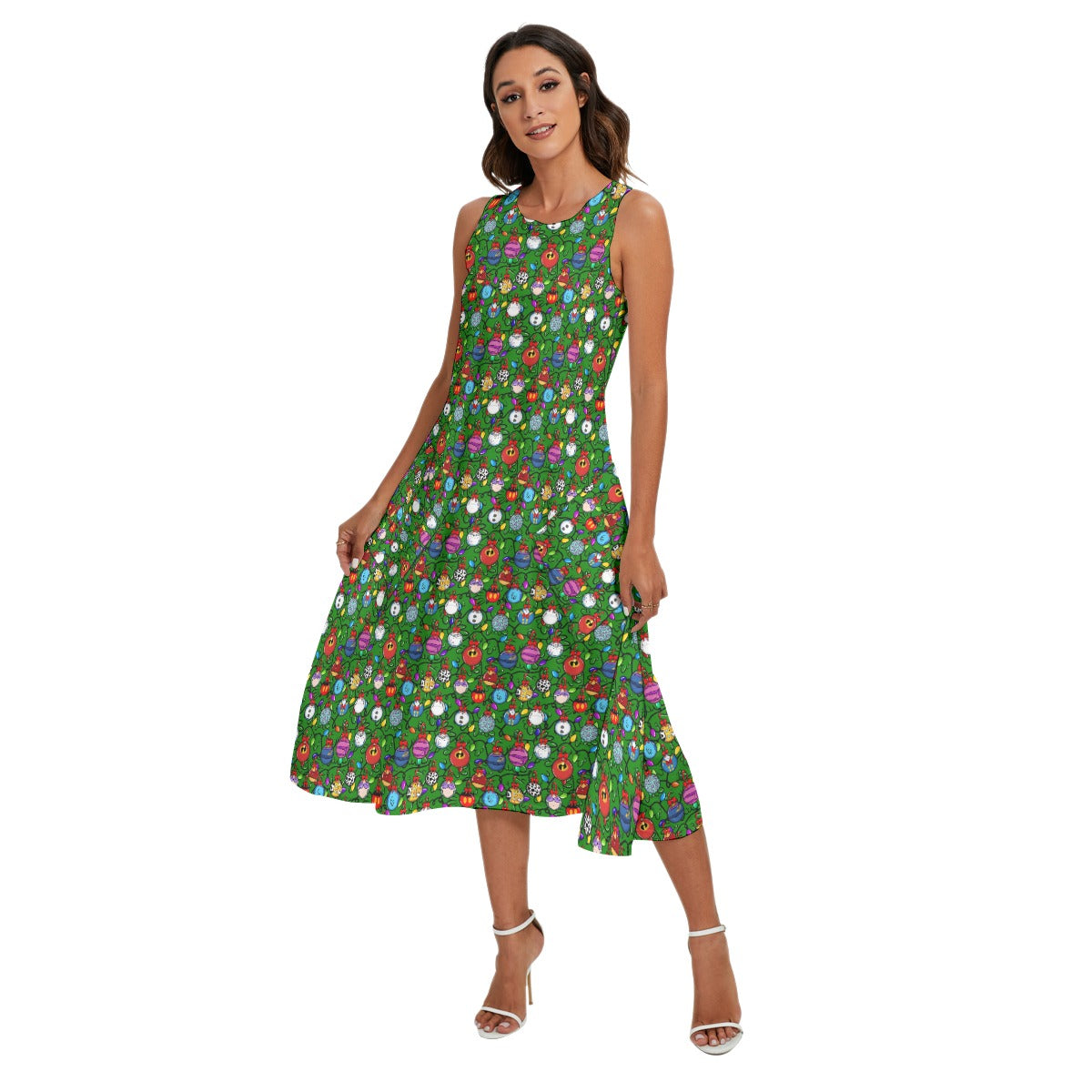 Festive Character Baubles on Green - Women’s Diagonal Pocket Midi Dress