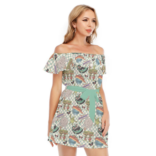 Hand Drawn EC - Women's Off-shoulder Ruffle Dress
