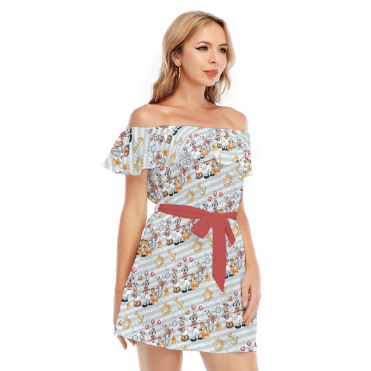 Set Sail with the Crew - Women's Off-shoulder Ruffle Dress