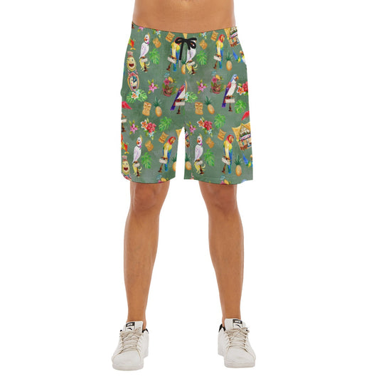 Orange Bird & Tiki Friends - Men’s Pocket Beach Shorts