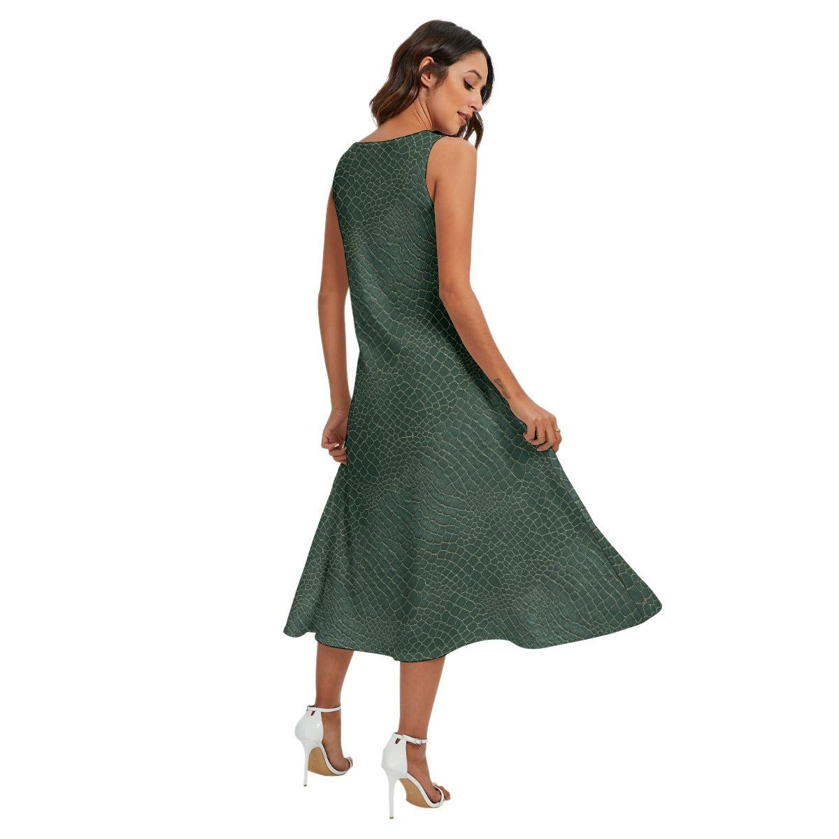Animal Print - Alligator - Women’s Diagonal Pocket Midi Dress