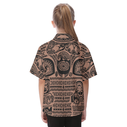 Polynesian Tattoo Motifs - Kid's Hawaiian Button Up Shirt