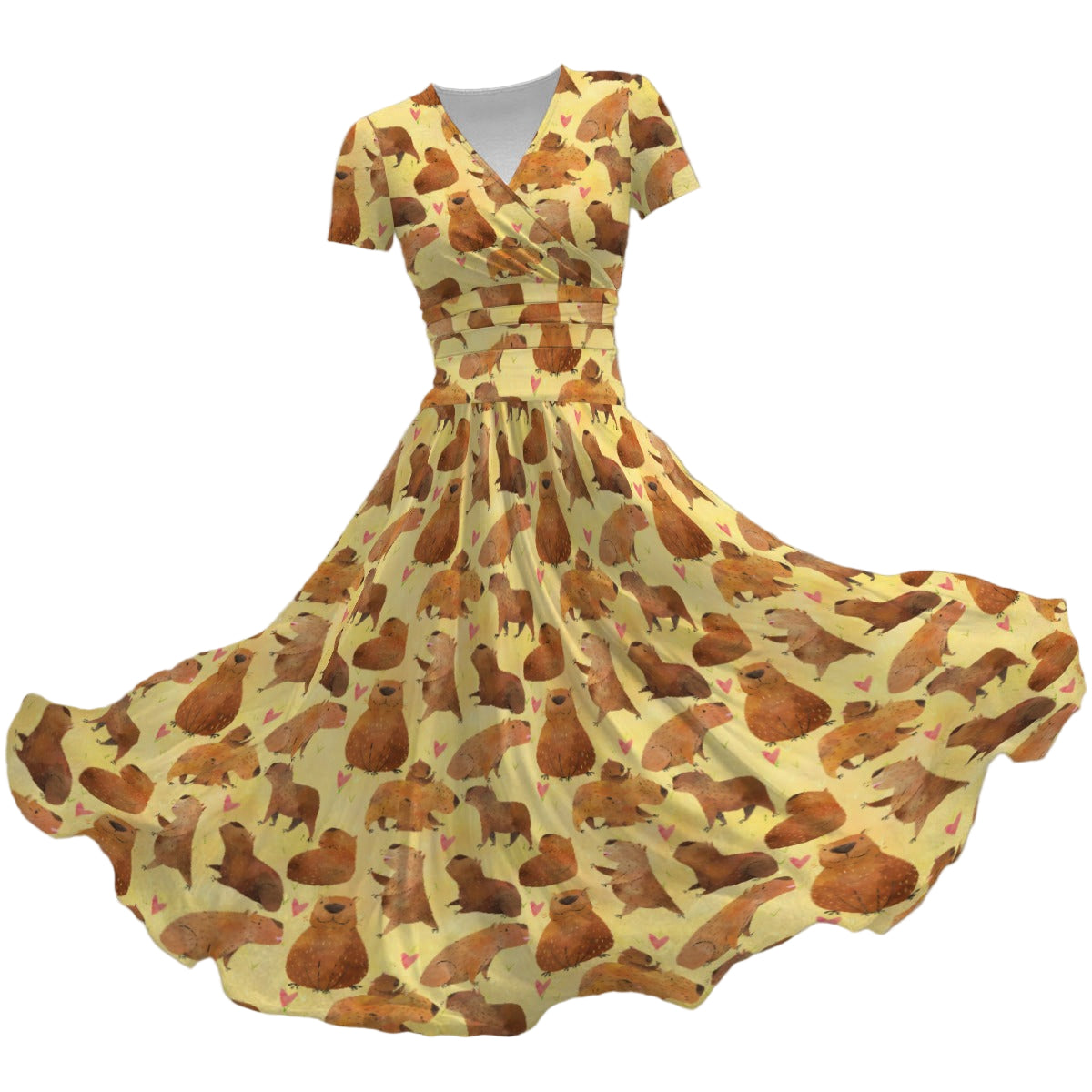 Capybara Love - Women's V-Neck Ruched Midi Dress