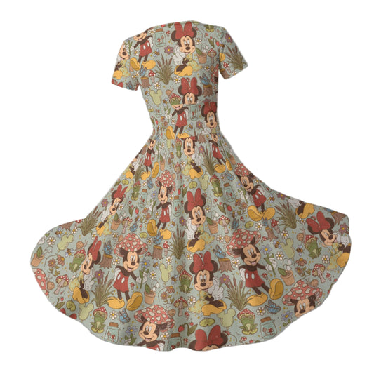 Woodland Frolics Cottagecore - Women's V-Neck Ruched Midi Dress