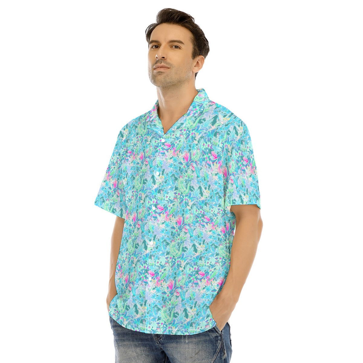 Bright Floral Flight - Neverland Adventure - Men's Hawaiian Button Up Shirt