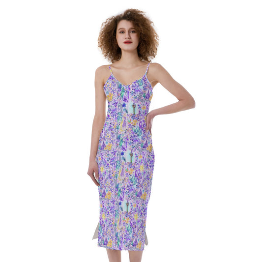 Bright Tropical Princess - Tower Light Festival - Women's Spaghetti Strap Midi Dress